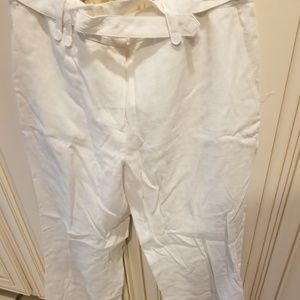 H&M White linen belted pants size 12 new